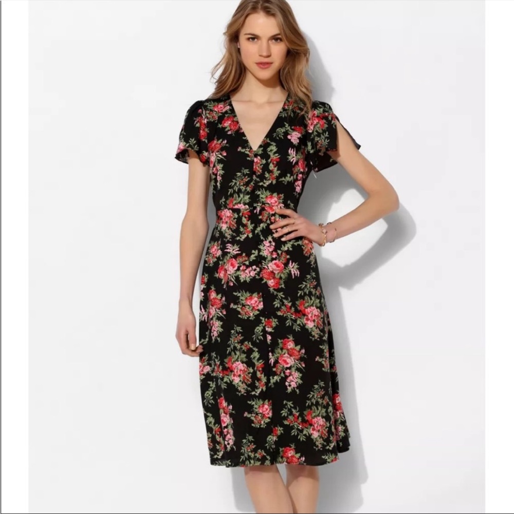Staring at Stars Floral Black Midi Dress